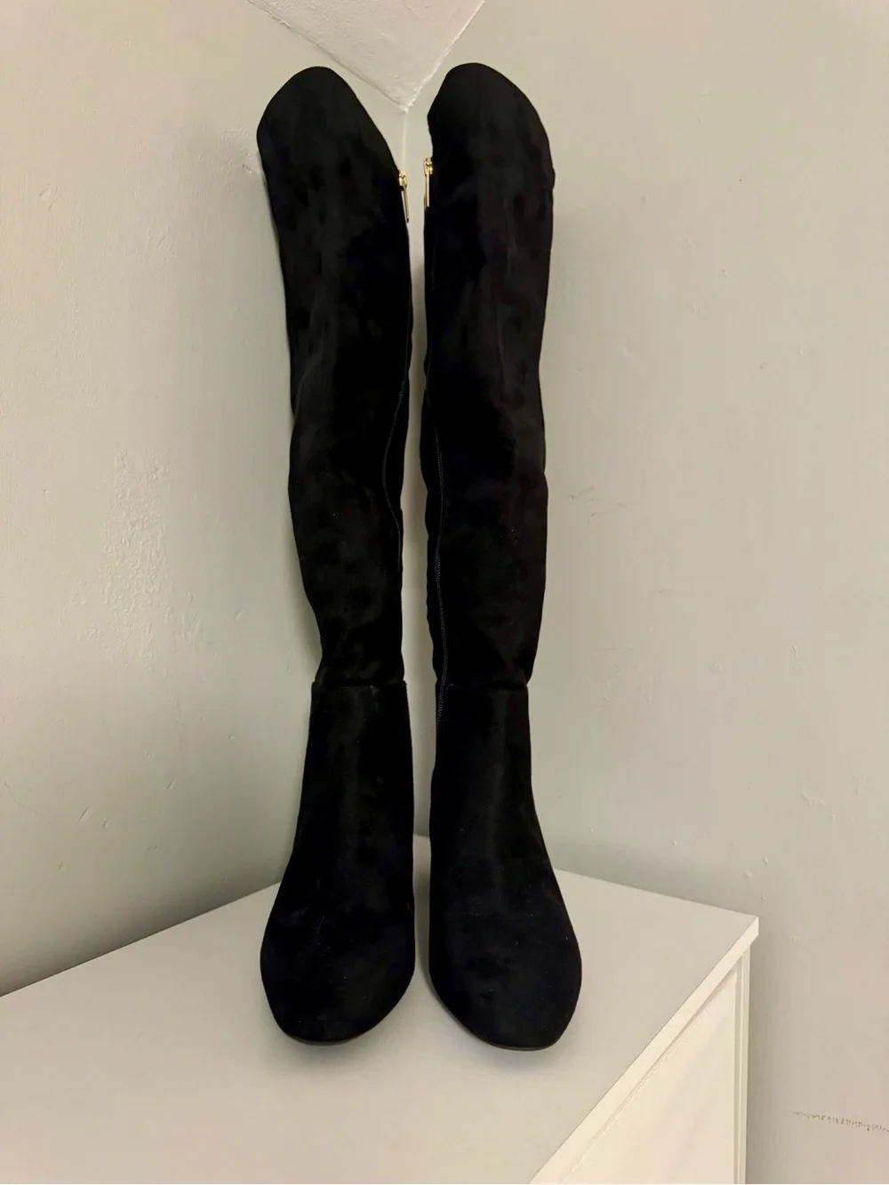 NWOT Michael Kors Braden Black Suede Knee High Block Heel Boots Sz 7